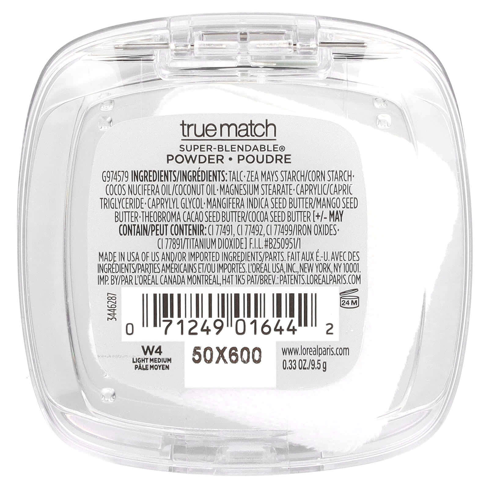 L'Oréal, True Match, Super-Blendable®, пудра Super-Blendable®, W4, светлый, 9,5 г (0,33 унции)