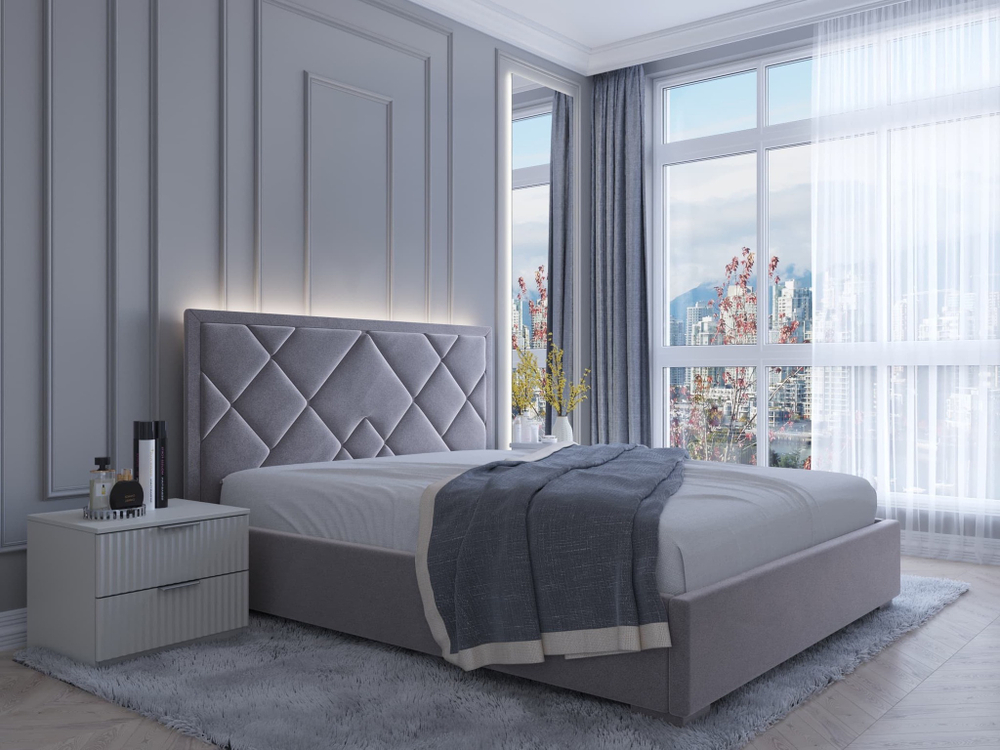 Кровать Бриджит, велюр бежевый жемчуг