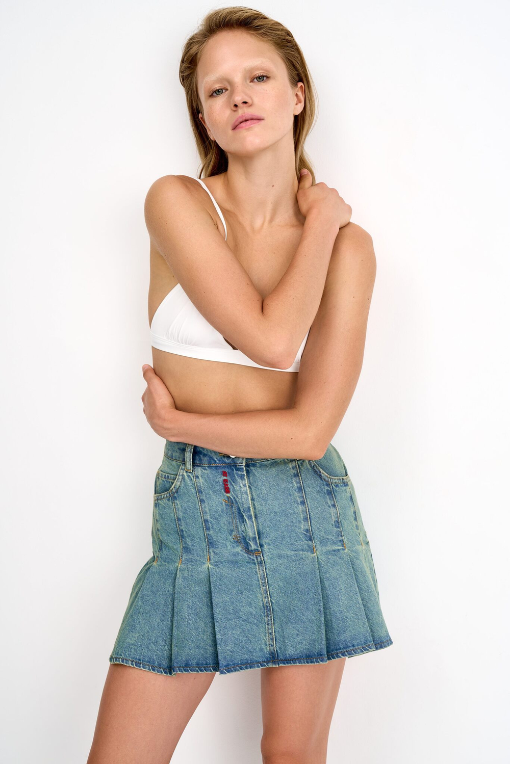 Джинсовая юбка женская JEANS PLEATED SKIRT GREEN