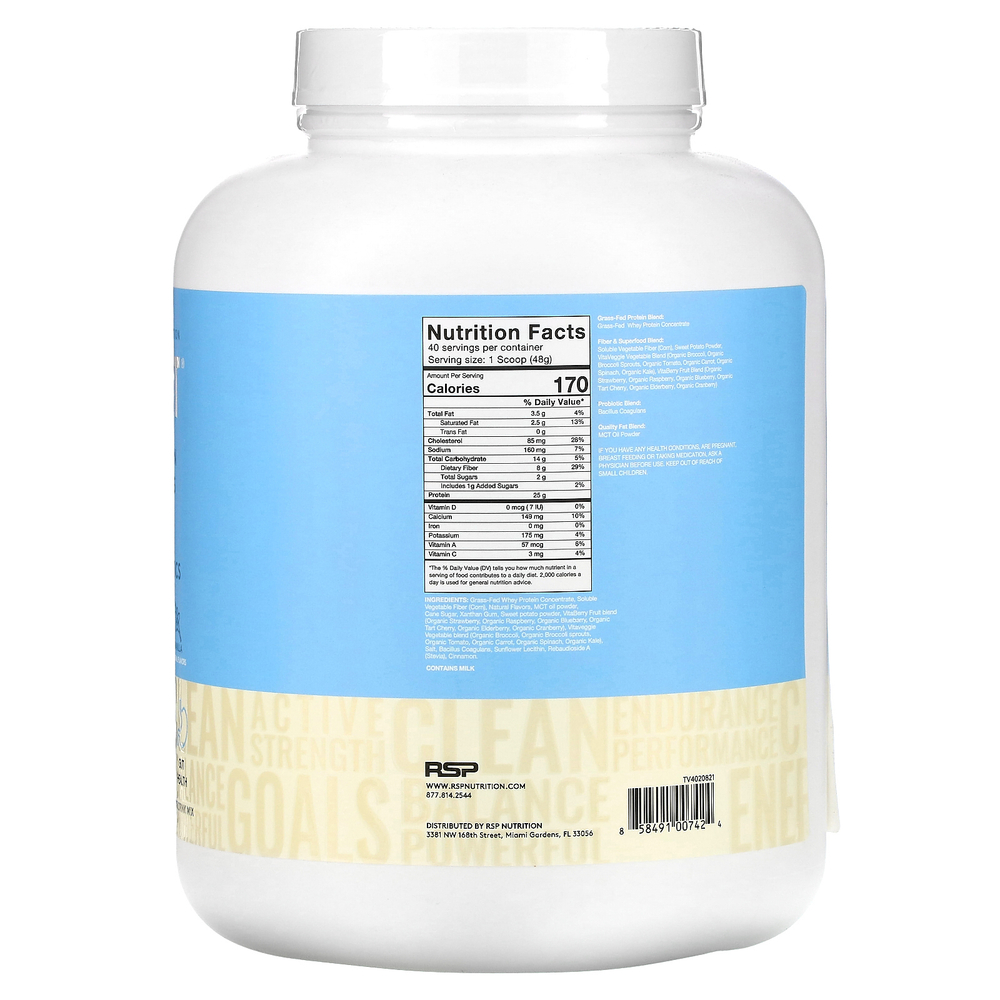 RSP Nutrition, TrueFit, сывороточный протеин травяного откорма с фруктами и овощами, ваниль, 1,92 кг (4,23 фунта)