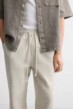 ZARA БРЮКИ ИЗ ХЛОПКА И ЛЬНА, ПЕСОЧНЫЙ