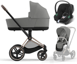 Коляска 3 в 1 Cybex Priam IV Rosegold complete и автокресло Aton B2 i-Size Volcano Black Mirage Grey