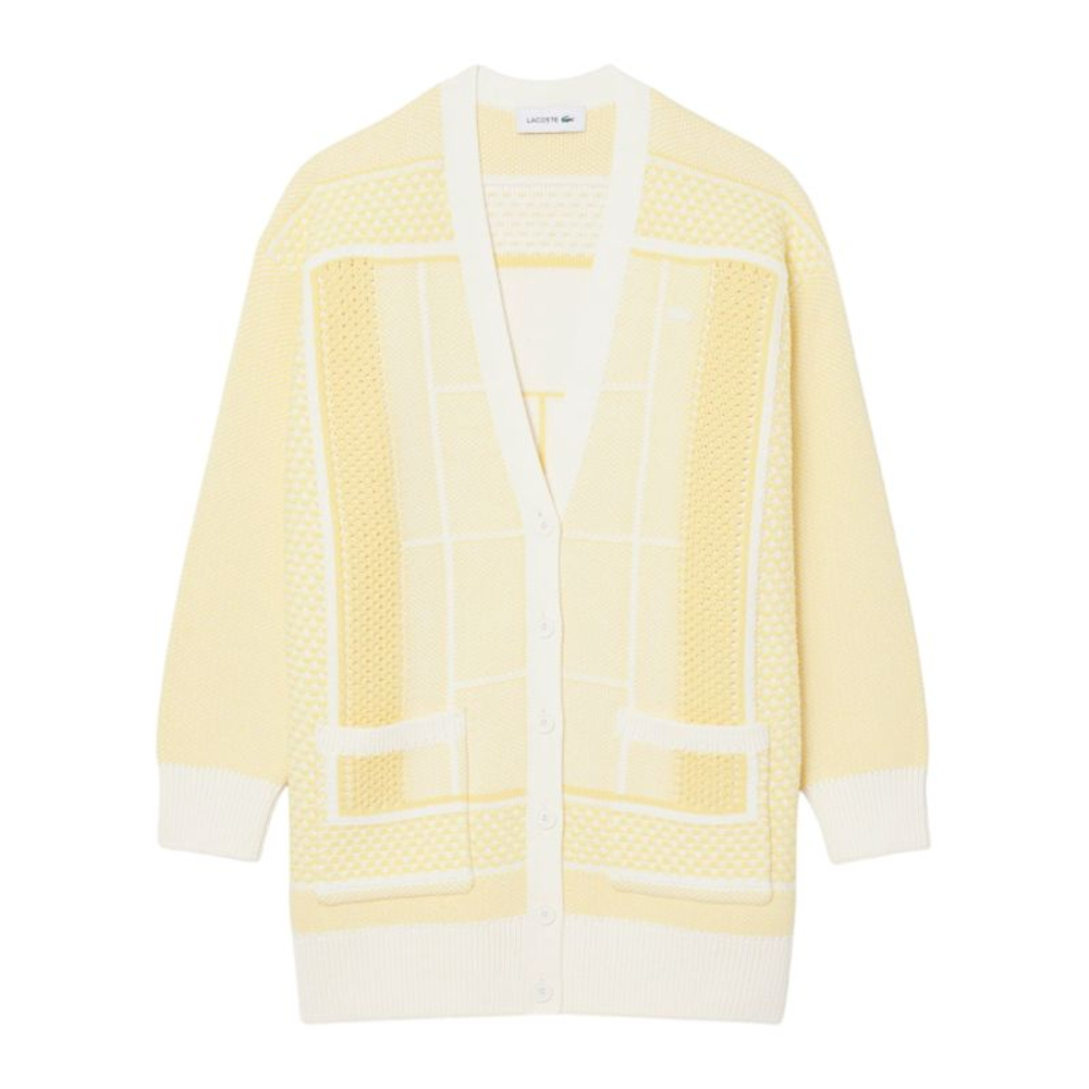 Женская Кофта теннисная Lacoste Tennis Court Jacquard Long - white/yellow