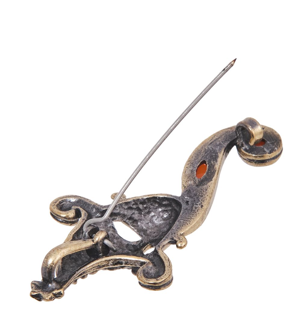 AM-4106 Брошь «Колдунья» (латунь, янтарь)