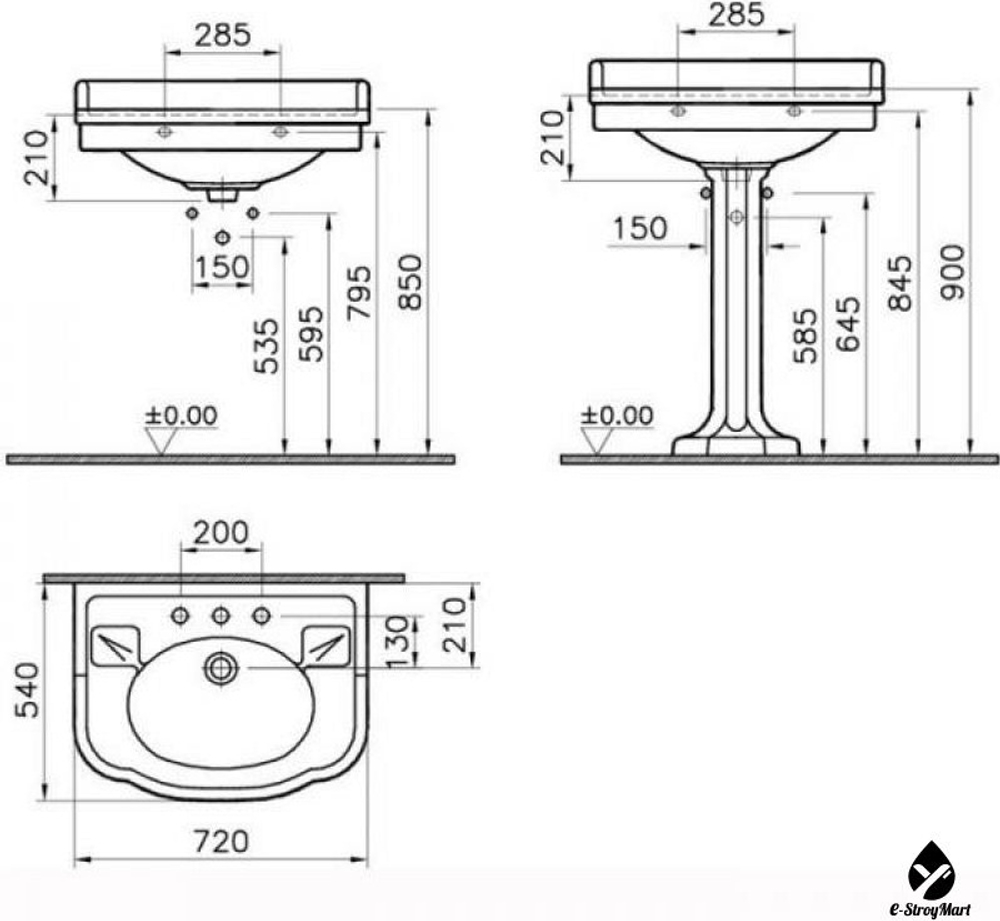 Раковина в комплекте с постаментом/Vitra Aria/6055B003-0001/72_54//, шт