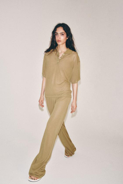 ZARA БРЮКИ ПРЯМОГО КРОЯ, ОЛИВКОВЫЙ
