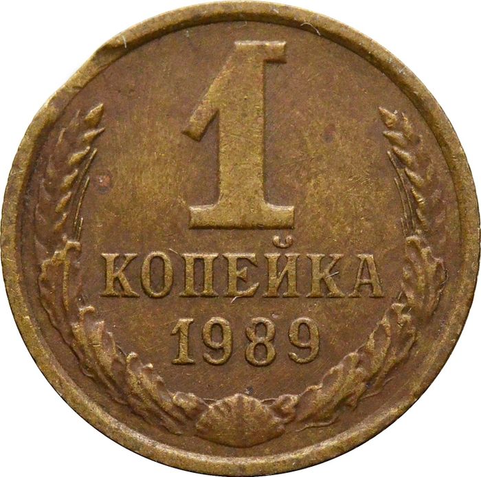 1 копейка 1989 СССР (Брак: выкус)