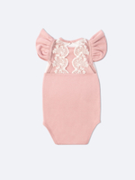 Боди c кружевной спинкой с кор.рукавом, Пудровый