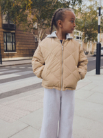 Бомбер с капюшоном для девочки Next E25-223, Бежевый, Серый