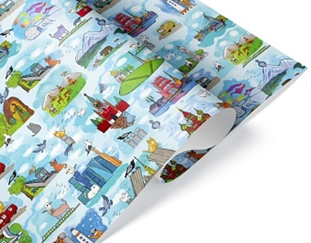 Упаковочная бумага 80гр (0,7*1 м) Путешествие по России, 1 шт.