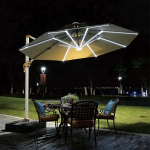 Зонт садовый складной с подставкой и подсветкой, круглый 300 см, бежевый