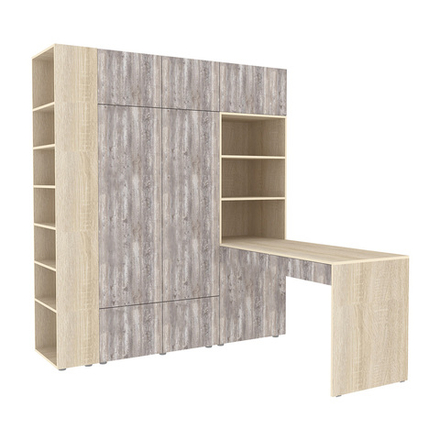 Стол письменный со стеллажом и шкафом КарИВи 1765 Дуб Сонома Бетон