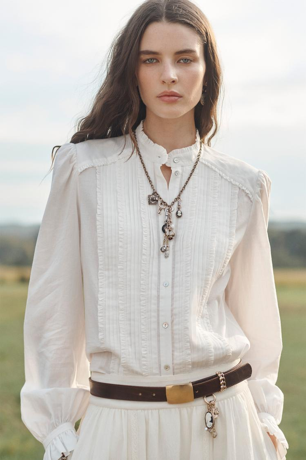 ZARA БЛУЗА С ПЛИССИРОВКОЙ, БЕЛЫЙ