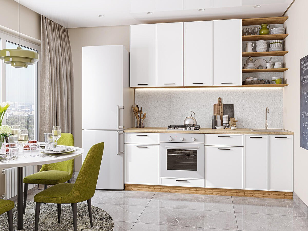 Прямая модульная кухня Фрейм-02 White Silk - Дуб Вотан 2340*2200*600