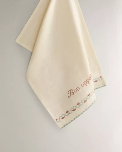 ZARA HOME КУХОННОЕ ПОЛОТЕНЦЕ ИЗ ХЛОПКА С ВЫШИВКОЙ, ЭКРЮ