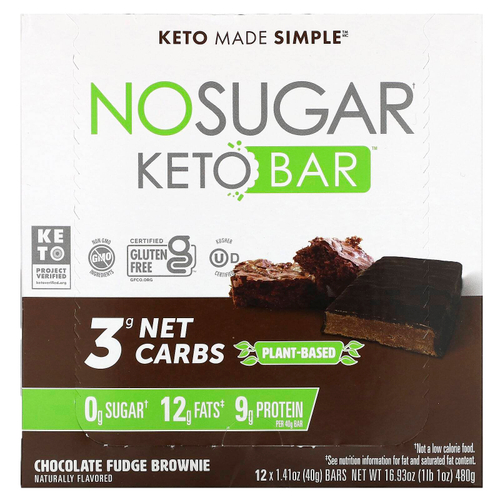 No Sugar Company, Keto Bar™, брауни с шоколадной помадкой, 12 батончиков по 40 г (1,41 унции)