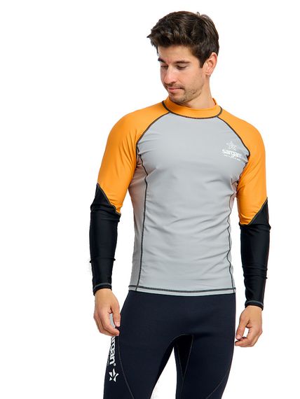 Футболка рашгард лонгслив Sargan Агидель UPF 50+ мужская серо-оранжевая