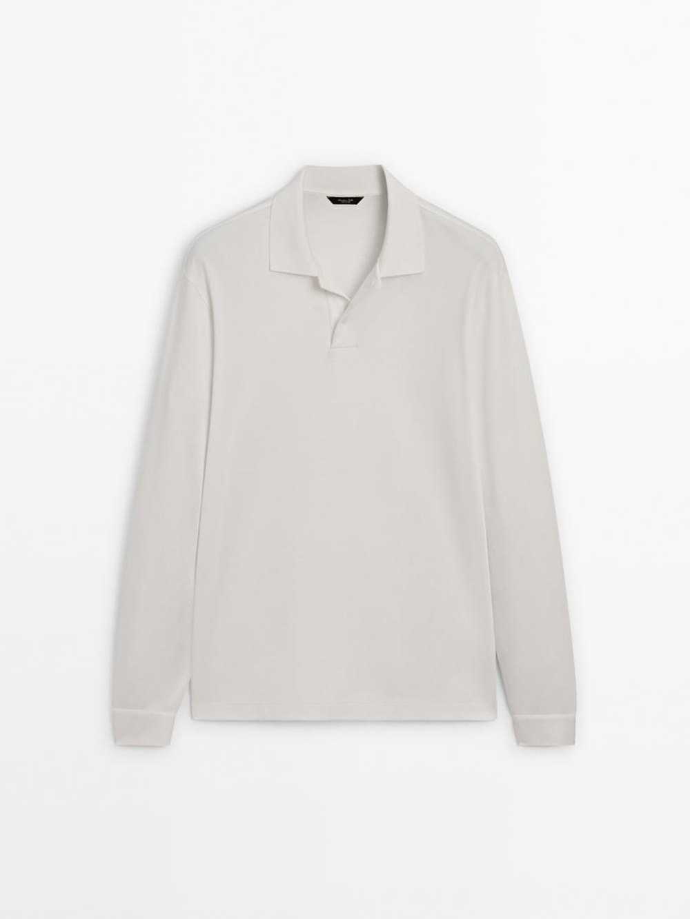 Massimo Dutti Поло из 100% хлопка с длинными рукавами, натуральный, кремовый