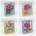 Пакет подарочный 12х15х5.5см "Цветы" матовый (Микс)
