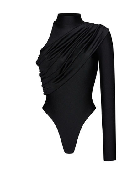 Боди с драпировкой на одно плечо из бифлекса