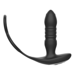 Черный анальный вибромассажёр с возвратно-поступательными движениями и кольцами для фиксации (Цвет: черный)