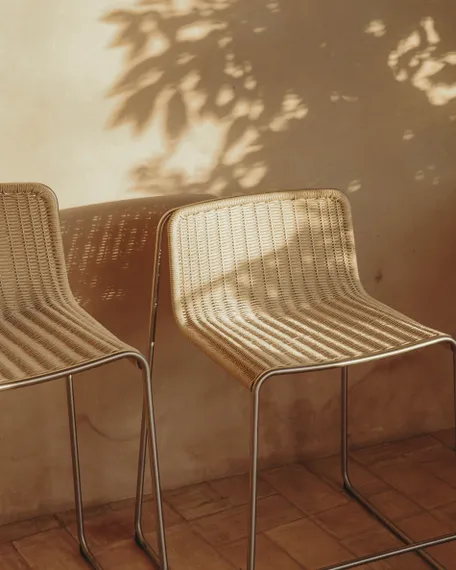 Уличный полубарный стул Tavari из бежевой веревки и стали