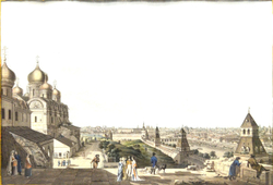 Хаммер К. Г. Вид на Москву (Vue de Moscou). Гравюра на металле, акварель. Дрезден. 1807