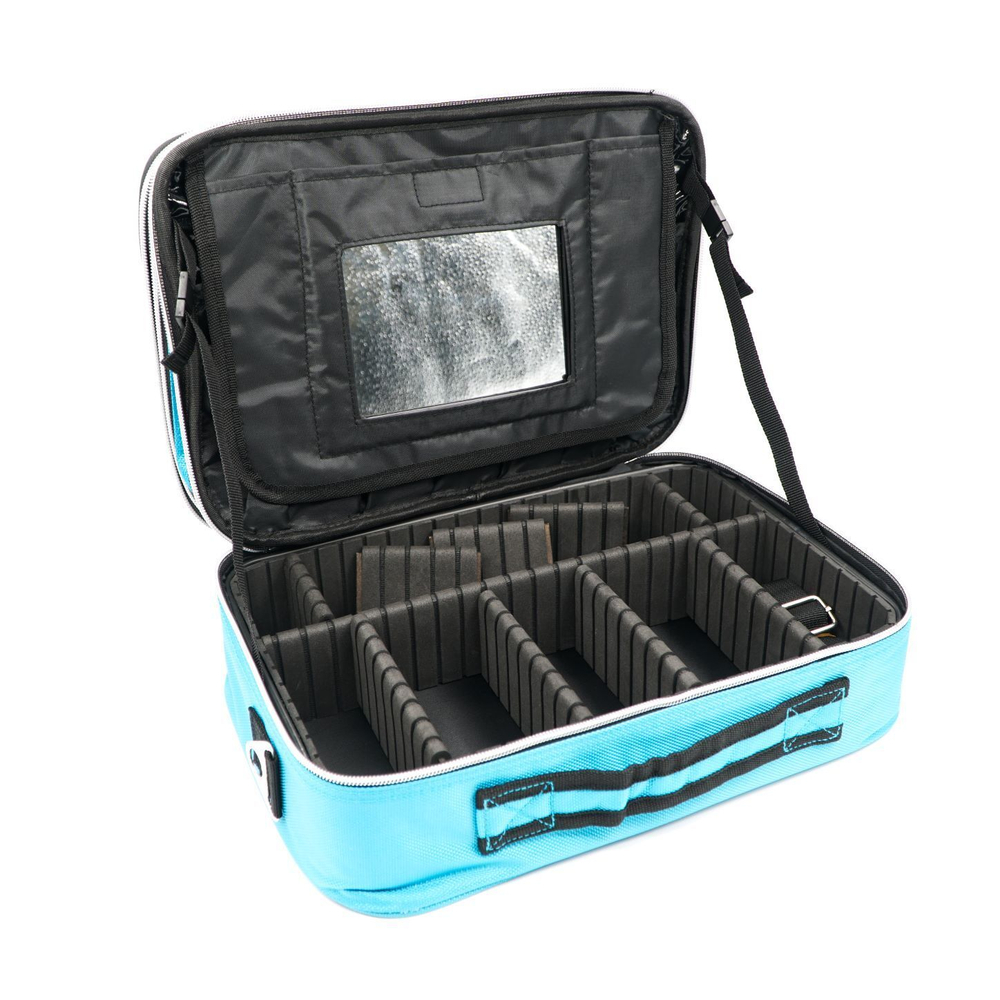 Кейс для мастера средний с зеркалом (35*24*12,5) голубой