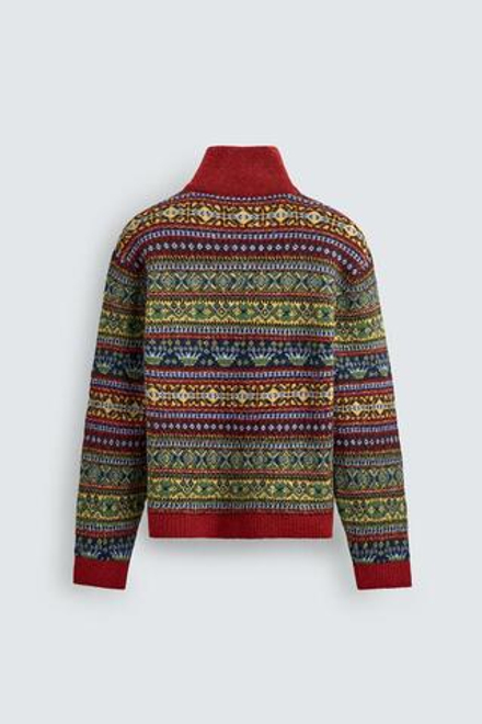 ZARA ЖАККАРДОВЫЙ СВИТЕР С ГЕОМЕТРИЧЕСКИМ УЗОРОМ И ВОРОТНИКОМ НА МОЛНИИ, КРАСНЫЙ