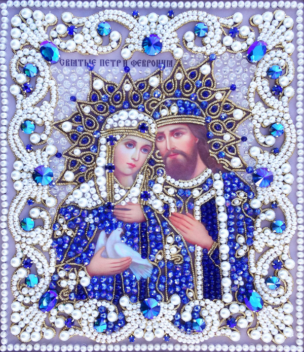ЖС-13-ЗС Набор для вышивания хрустальными камнями Святые Петр и Феврония (синий)