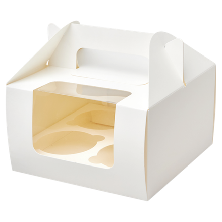 Коробка с ручкой для Капкейков 4 ячейки с окном 160х160х100мм