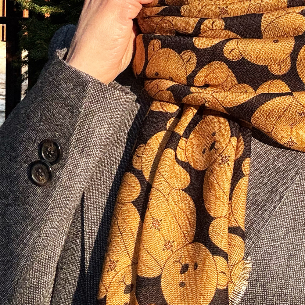 Шаль 120*120см, ТЭДДИ на чёрном