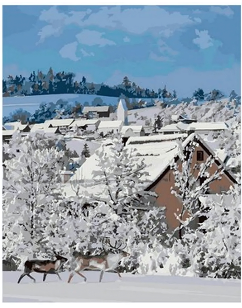 Картина по номерам 40*50см "Деревня зимой" (Lori)