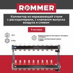 Коллекторная группа ROMMER 9 выходов нержавеющая сталь с расходомерами RMS-1201-000009