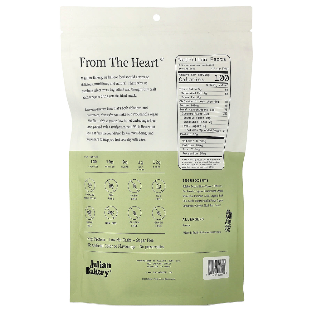 Julian Bakery, ProGranola Clusters, веганская ваниль, 255 г (9 унций)