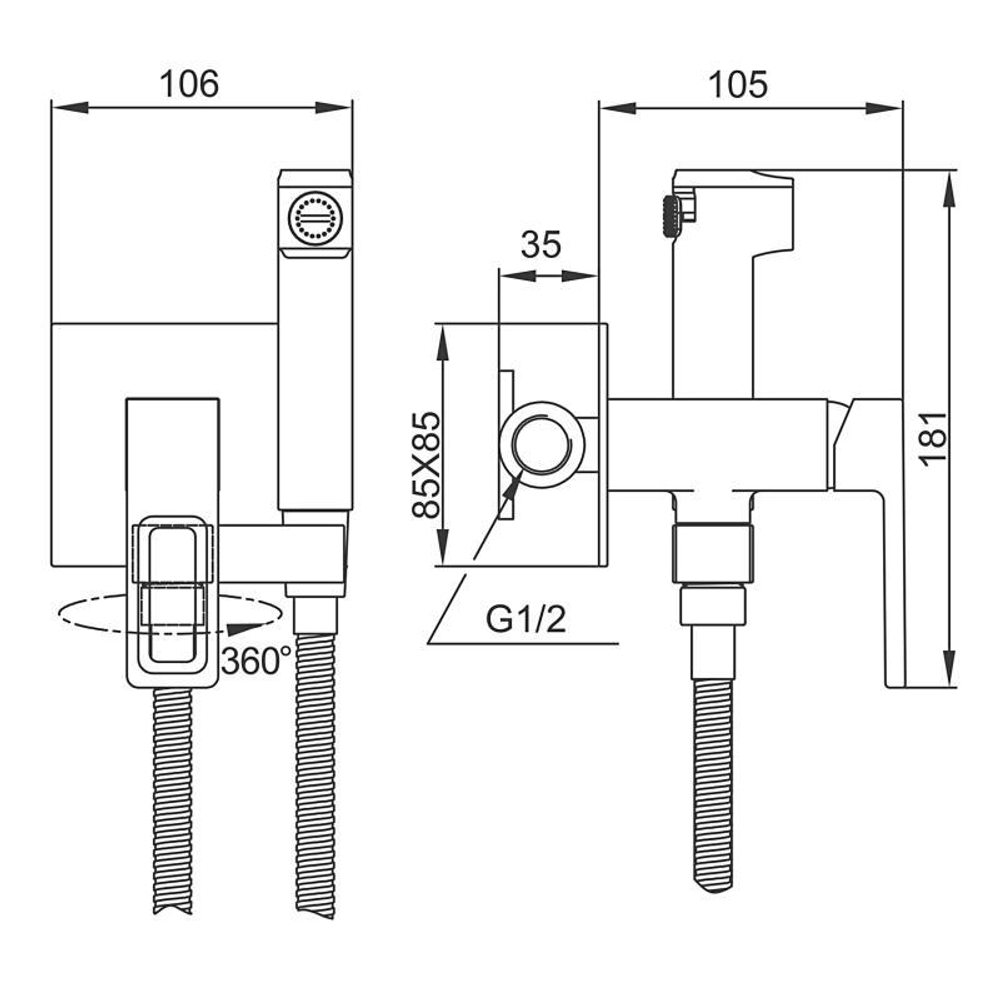 Смеситель с гигиенической лейкой 25к G7217-19  GAPPO встраиваемый, ОРУЖЕЙНАЯ СТАЛЬ