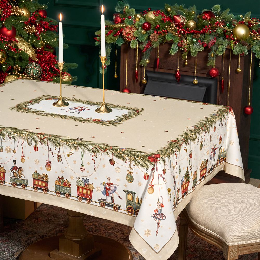 СКАТЕРТЬ "ЩЕЛКУНЧИК" 140Х180СМ БЕЖЕВЫЙ,100%ХЛОПОК , ТВИЛ