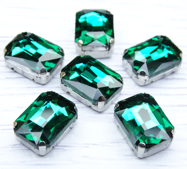 ПЦ012НН1014 Хрустальные стразы формы "октагон" в цапах, цвет: изумрудный, размер: 10х14 мм, 5 шт.
