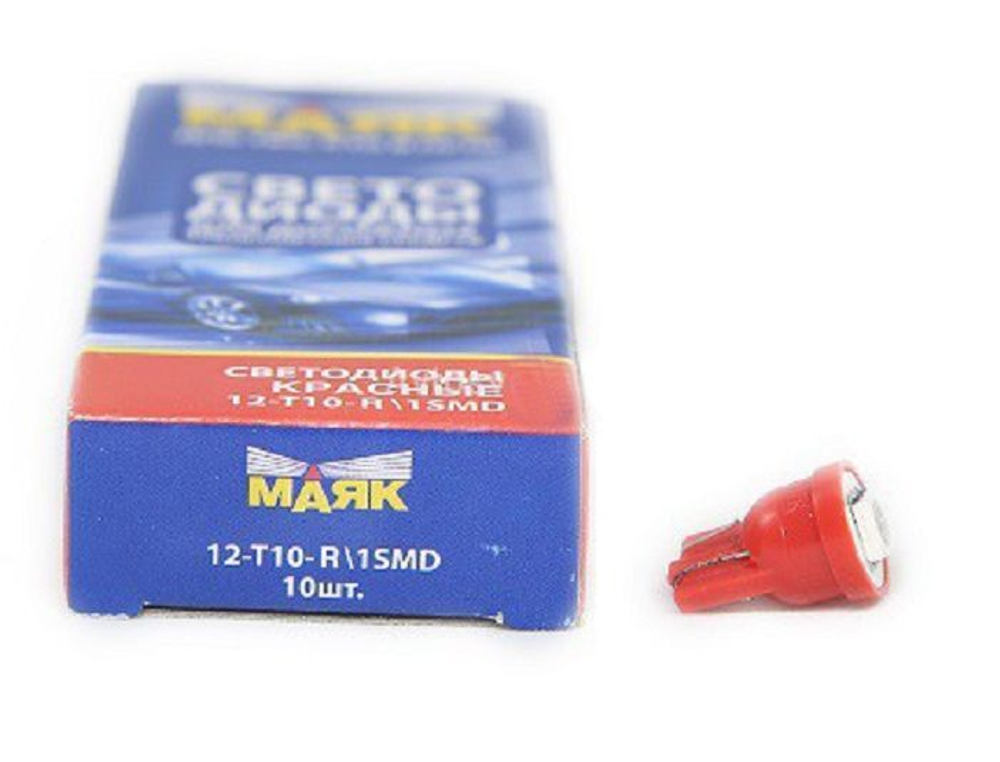 Светодиод 12V T10  1SMD 5050 Red Маяк (без цок.1 керамич. диод) 12T10-R\1SMD