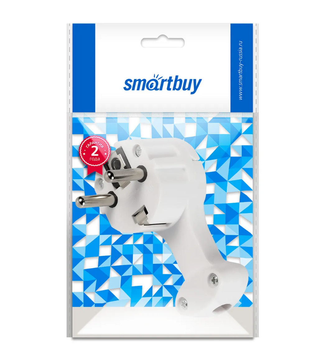 SmartBuy Вилка, угловая плоская (8 мм) с/з с кольцом 16А 250В SBE-16-P11-b, белый