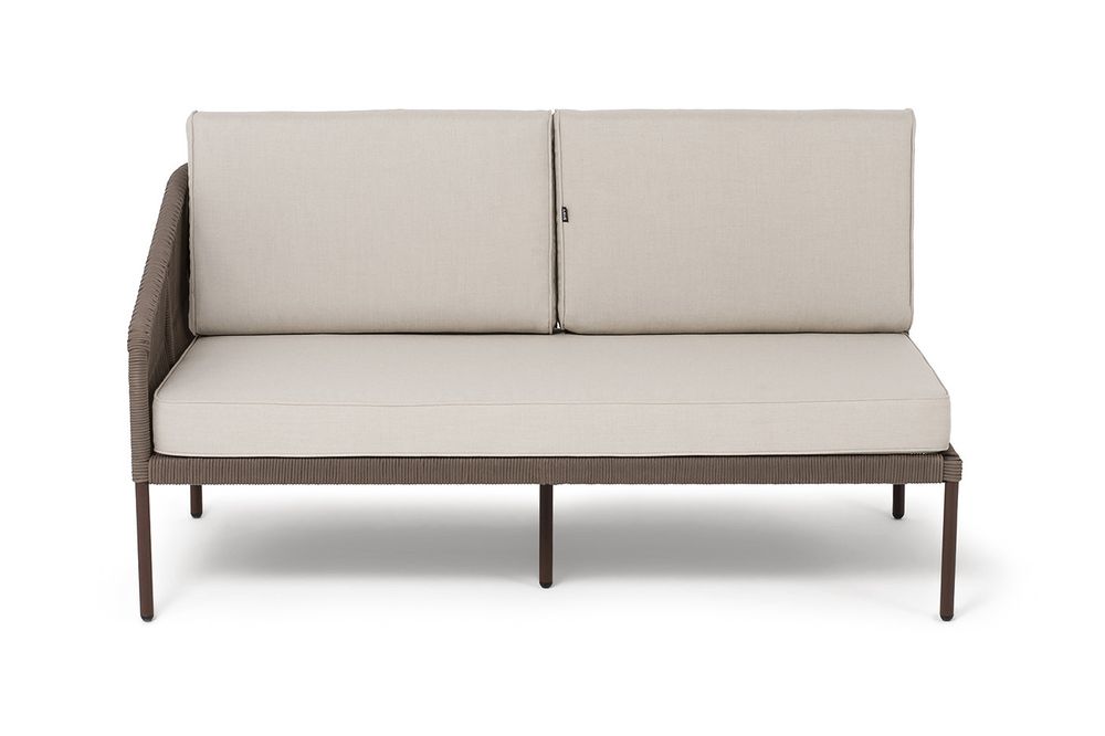 "Канны" правый модуль плетеный из роупа, каркас алюминий коричневый (RAL8016) муар, роуп коричневый круглый, ткань бежевая 035