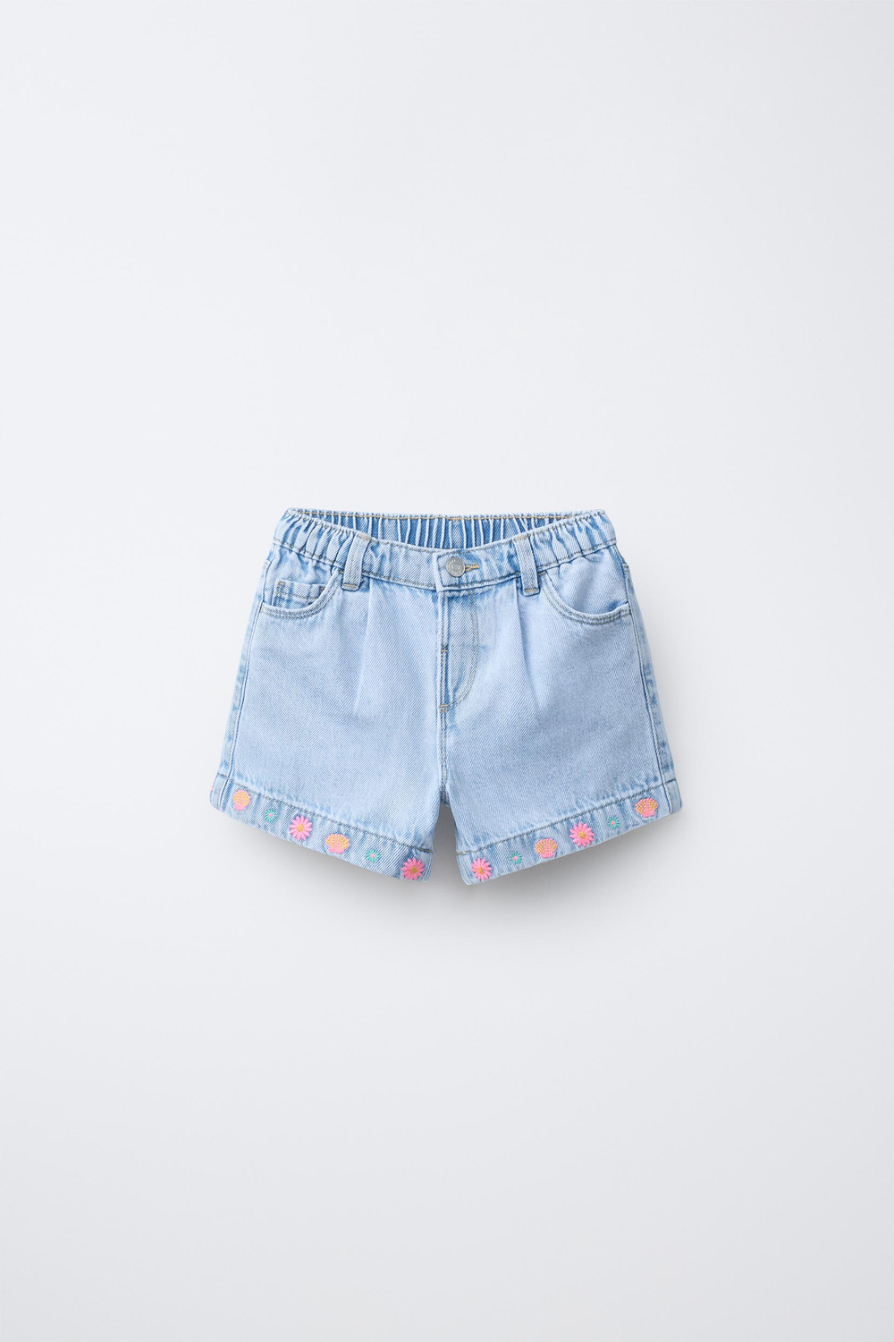 ZARA ДЖИНСОВЫЕ ШОРТЫ С ВЫШИВКОЙ, СИНИЙ