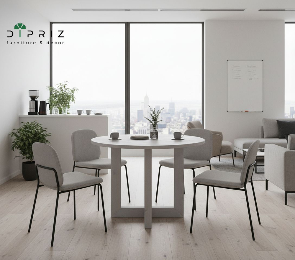 Стол обеденный, 100х100х75, Нордик, кухонный, круглый, из массива сосны, белый, Dipriz