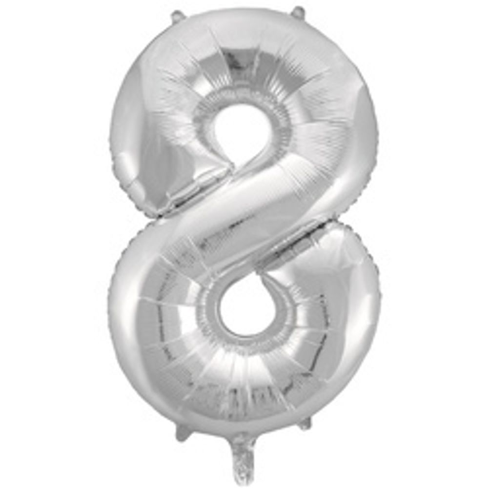 Шар (34''/86 см) Цифра, 8, Серебро, 1 шт. в уп.