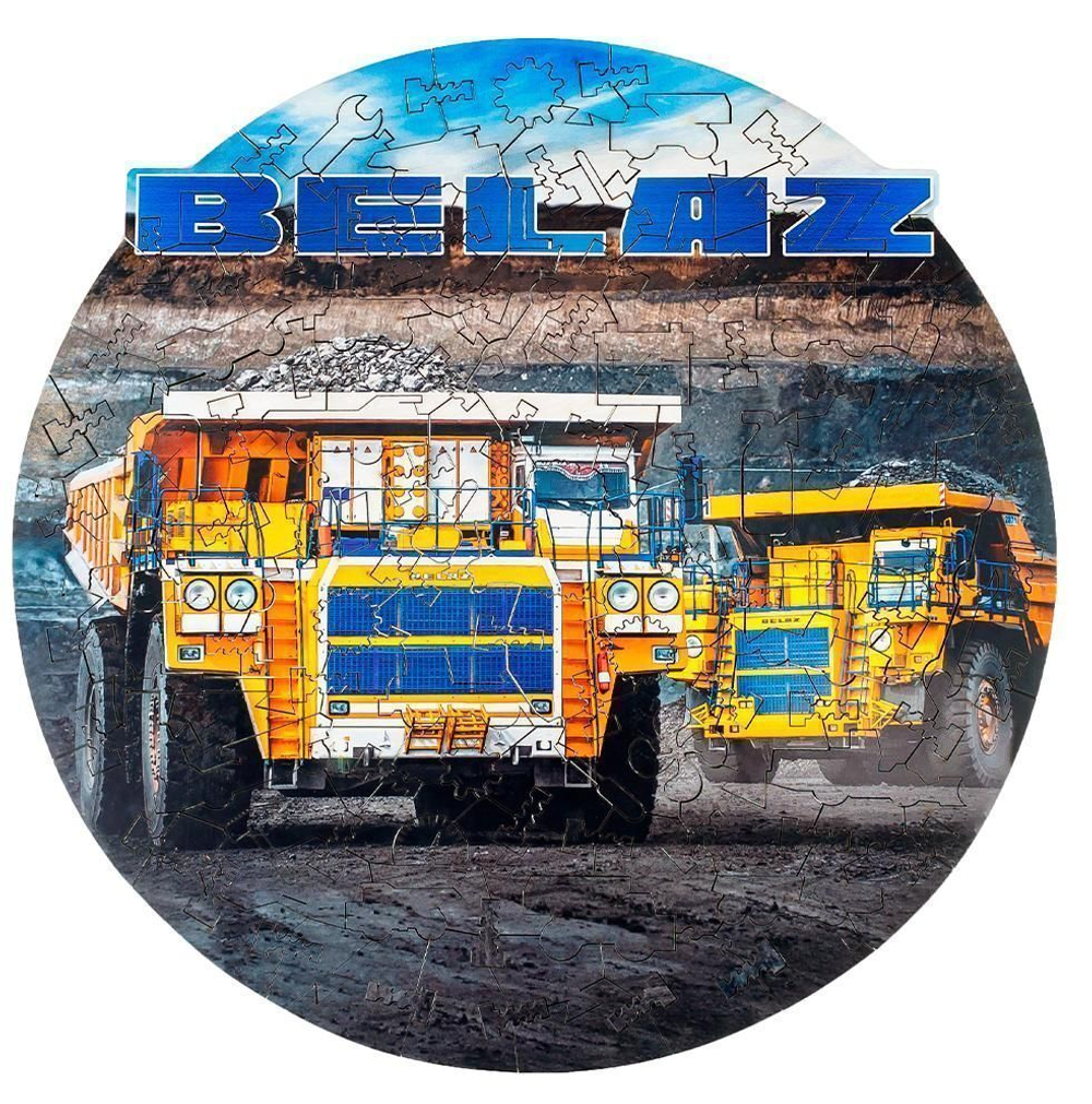 Деревянный пазл, фигурный для детей и взрослых EWA Автомобили БЕЛАЗ 28x28 см