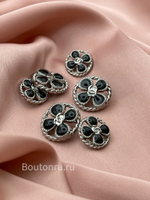 Пуговицы Шан. черный цветок в серебряном обрамлении