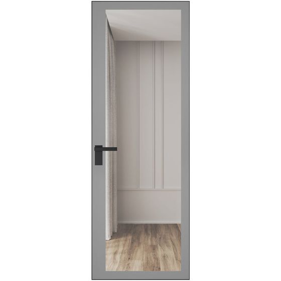 Алюминиевая дверь 2AGК кромка чёрная матовая RAL9005 стекло планибель бесцветный прокрас серый