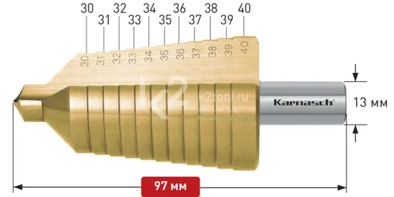 Ступенчатое сверло Ø 30-40 мм, Karnasch, арт. 21.3011