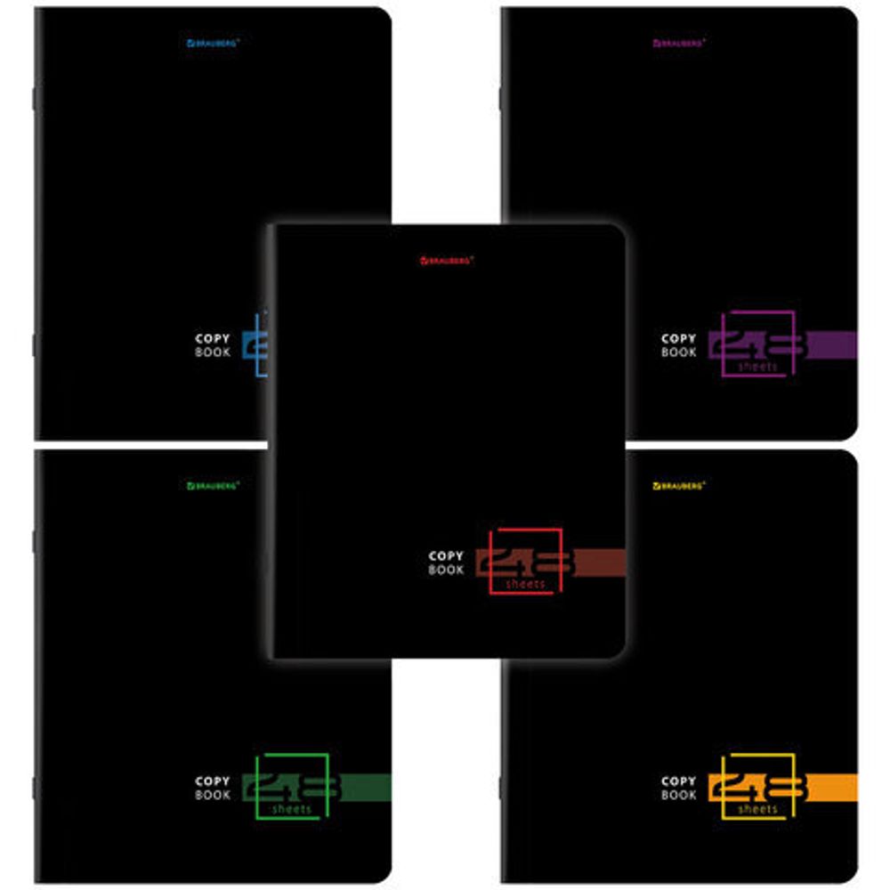 Тетрадь А5, 48 л., BRAUBERG, скоба, клетка, глянцевый лак, "Dark" (микс в спайке), 404350