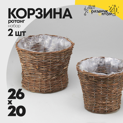Корзина 26х20х20см Набор 2шт Ротанг (Коричневый)